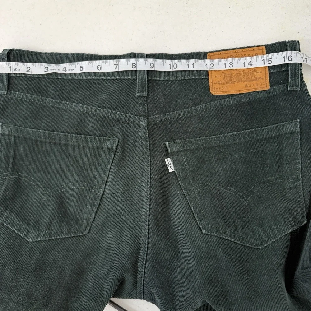 Vintage Levi's 511 Corduroy Pants Mens 33x34 Dark Green White Tab Big E Y2K